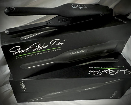 The Short Styler Pro uses Negative Ion Thermal Protection Technology which protects and seals in the hair's moisture, creating flawless, smooth, sleek, frizz free results with incredible shine.  Also helps prevent heat damage and ensures quick and easy styling with one stroke.  The 0.3 inch plate allows even the shortest lengths to be straightened and curled.  Adjustable temperature control provides accurate temperature between 210*F and 450*F.